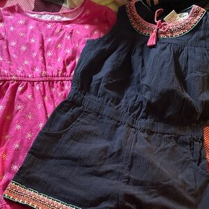 Pink Dress and Navy Romper Set